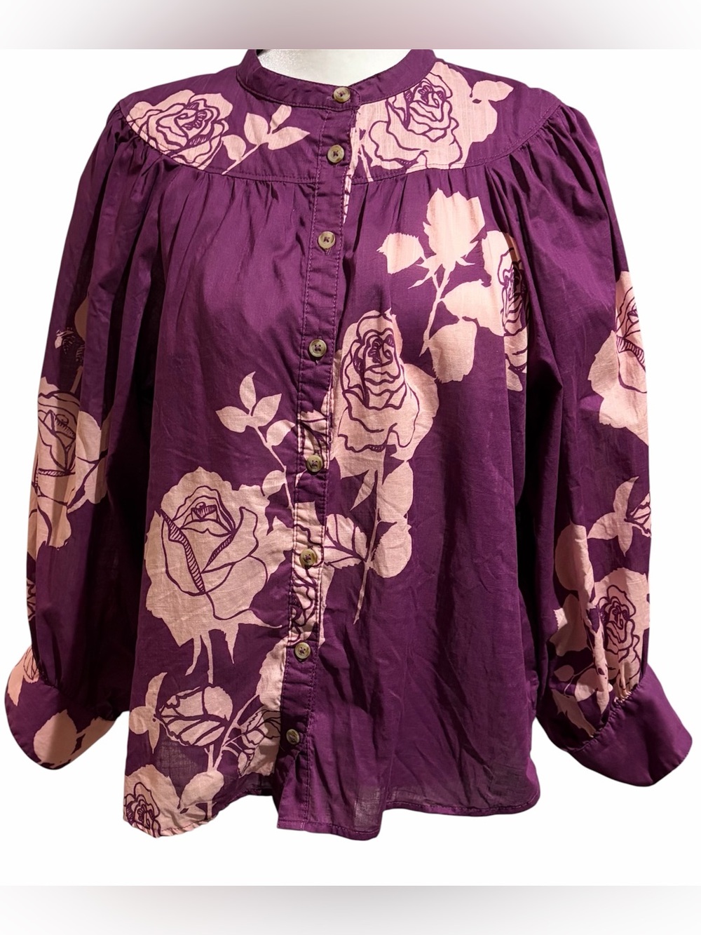 Maeve by Anthropologie Floral Balloon Sleeve Button Down Blouse
